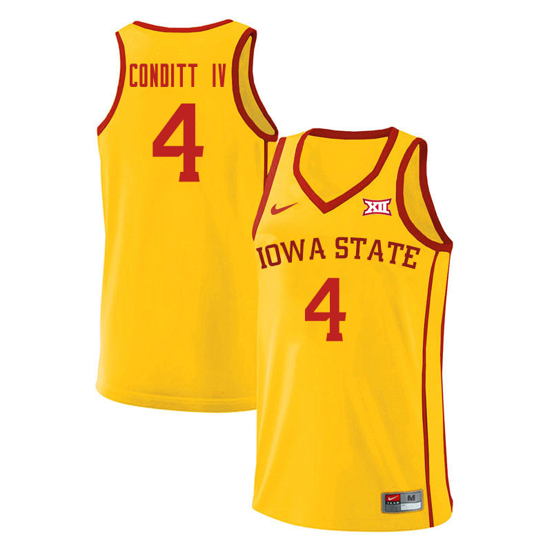 Men #4 George Conditt IV Iowa State Cyclones College Basketball Jerseys Sale-Yellow